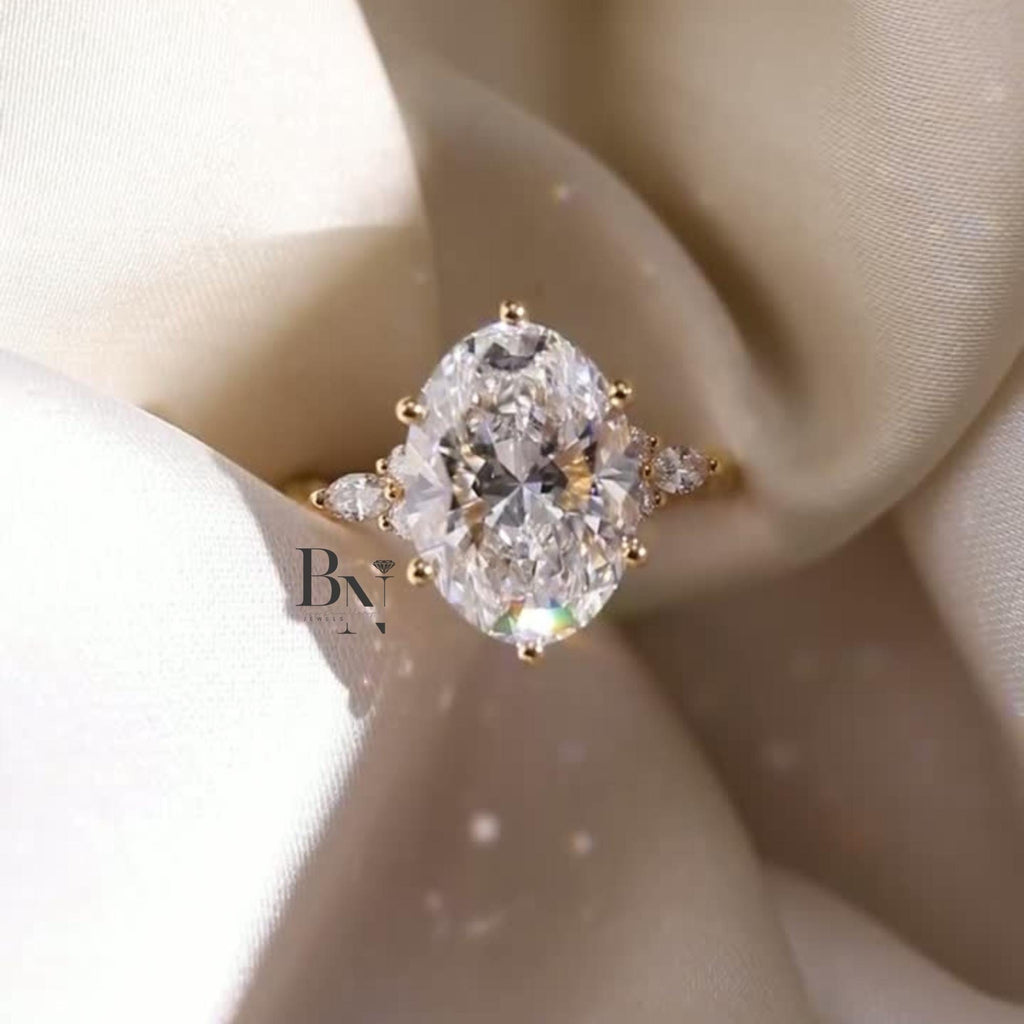 3.00ct Oval Lab Diamond Engagement Ring | Vine Floral Accent 14K Gold | Unique Proposal Solitaire | Nature Inspired