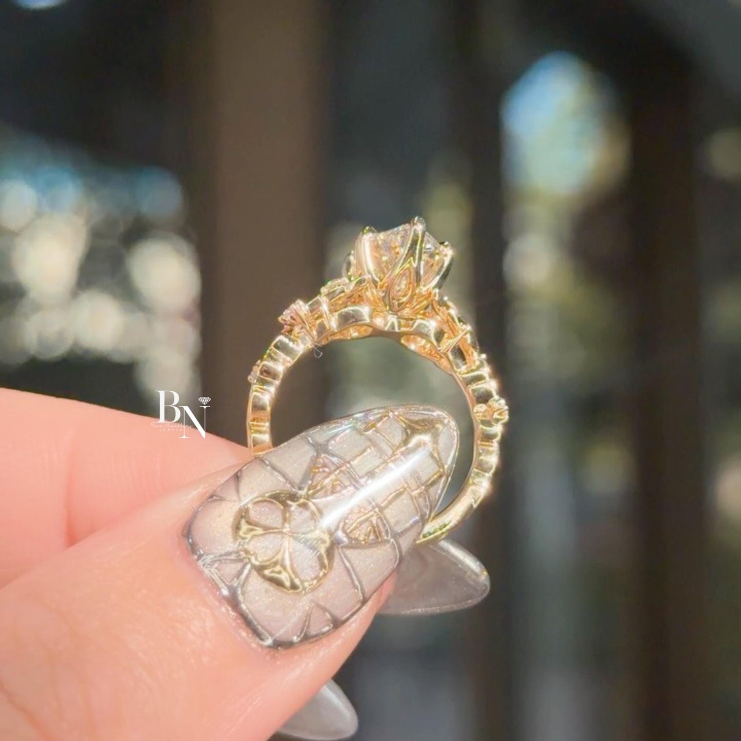 3.00ct Marquise Lab Diamond Engagement Ring | Vine Leaf Floral Band 14K Yellow Gold Setting | Nature Inspired Vintage Statement Ring