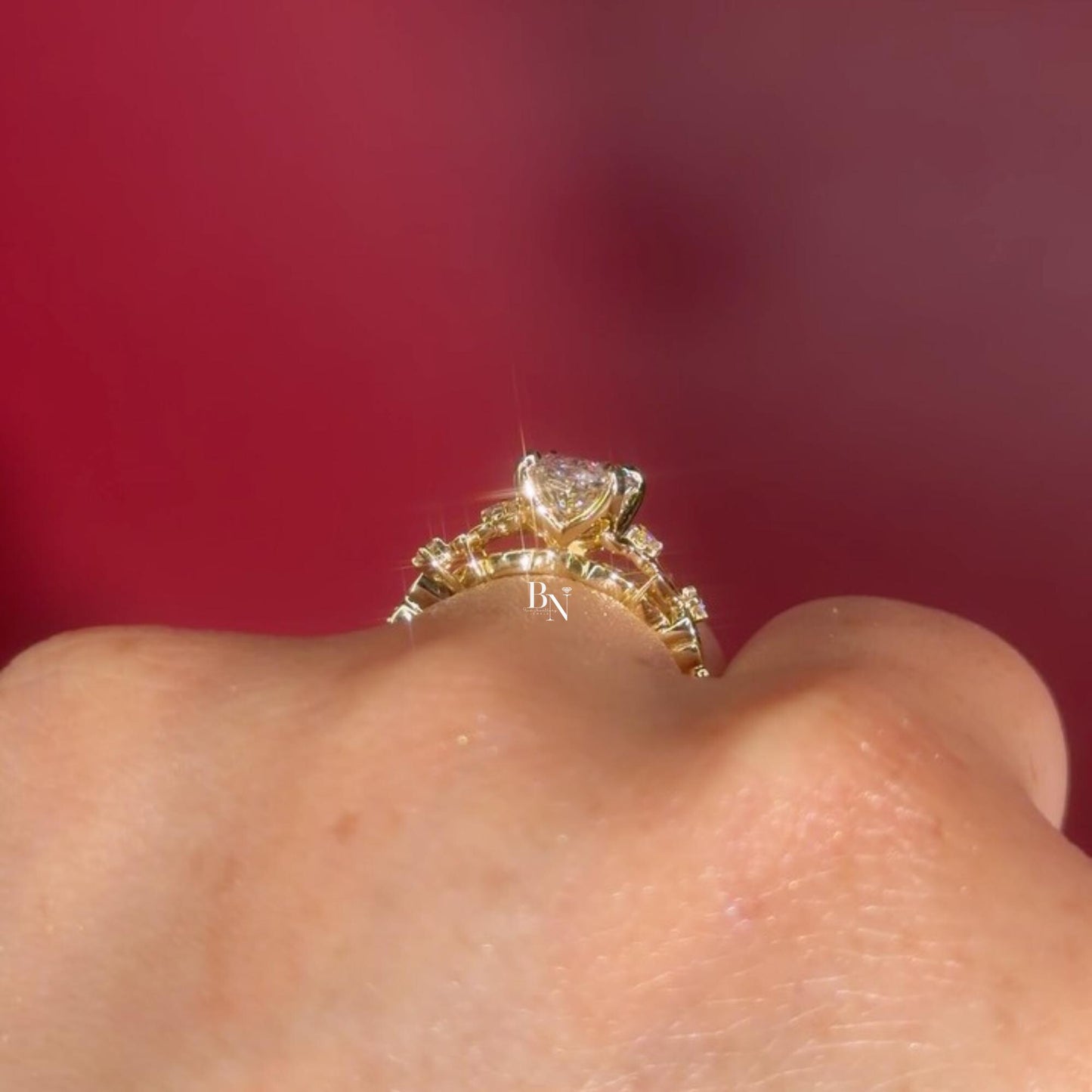 3.00ct Oval Lab Diamond Engagement Ring | Vine Floral Leaf Cluster Accent 14K Gold | Unique Nature Inspired Proposal Solitaire Ring | Gift