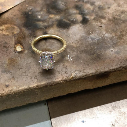 3.00ct Elongated Cushion Lab Diamond Engagement Ring | Micro Pave Band 14K Yellow Gold Solitaire | Dainty Elongated Proposal Ring