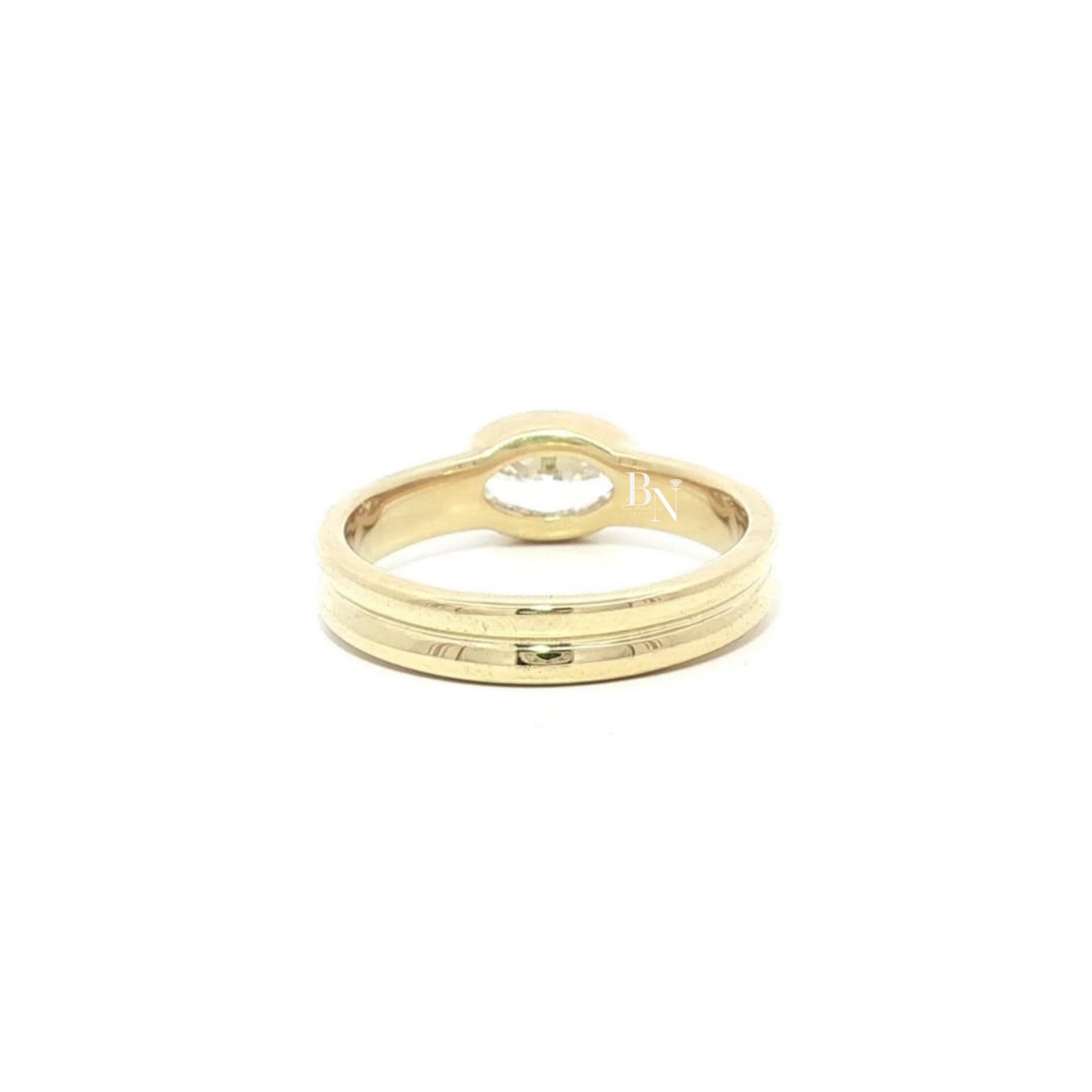 1.00ct Oval Lab Diamond Engagement Ring | East West Full Bezel Double Band 14K Yellow Gold | Minimalist Quiet Luxury Horizontal Solitaire
