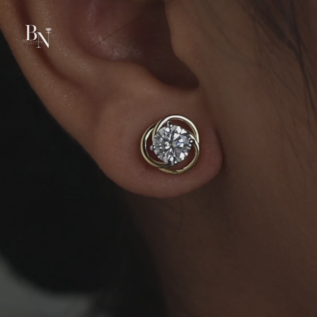 2ctw Round Lab Diamond Stud Earrings | Swirl Gold Halo Studs | Ethical Fine Jewelry | Minimalist Everyday Luxury | Anniversary Gift