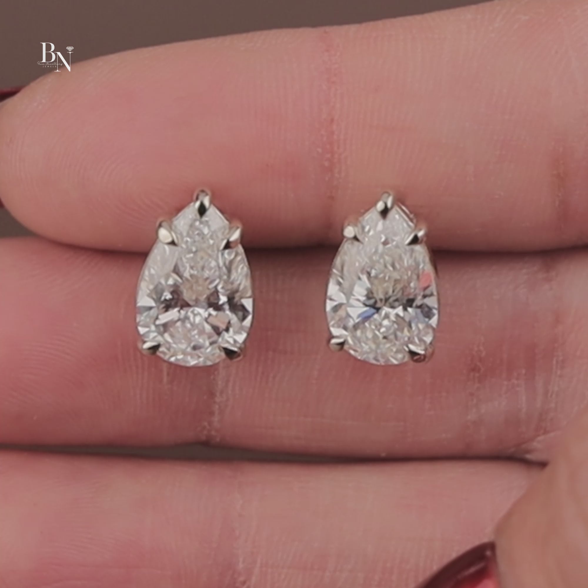 Pear Lab Grown Diamond Stud Earrings | 14K White Gold Solitaire | IGI Certified Pear Cut Diamonds | Minimalist Fine Bridal Jewelry Gift