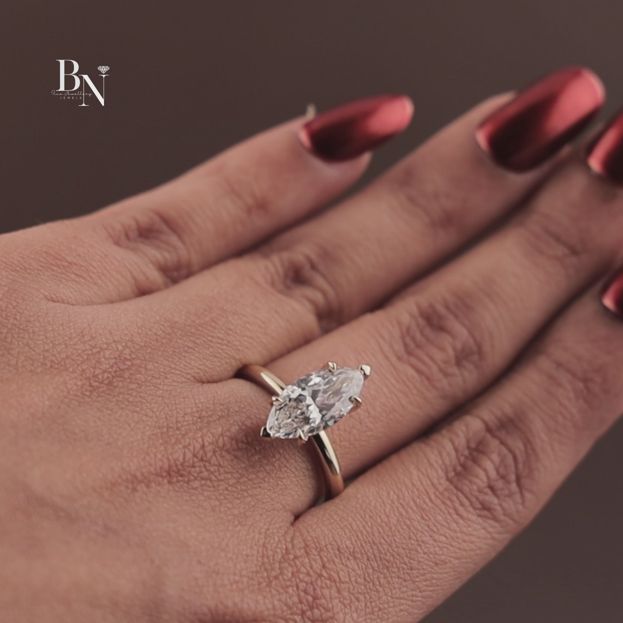 2 Carat Marquise Lab Diamond Bridal Set | Modern Wedding Set with Matte Gold Flush Set Band | Yellow Gold | IGI Certified Lab Diamond