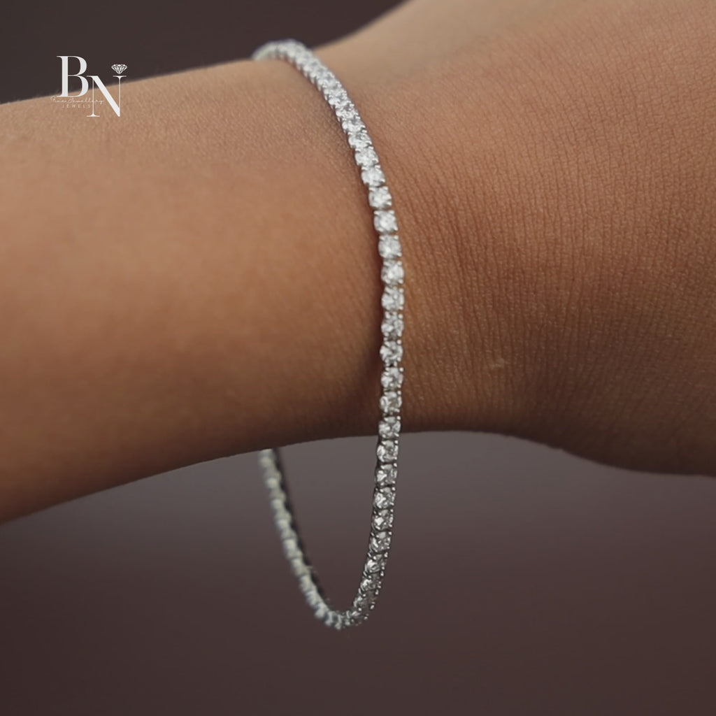 4ctw Round Lab Diamond Tennis Bracelet, 14K White Gold Inline Wedding Bracelet, Classic Bridal Diamond Jewelry, Anniversary Gift for Her