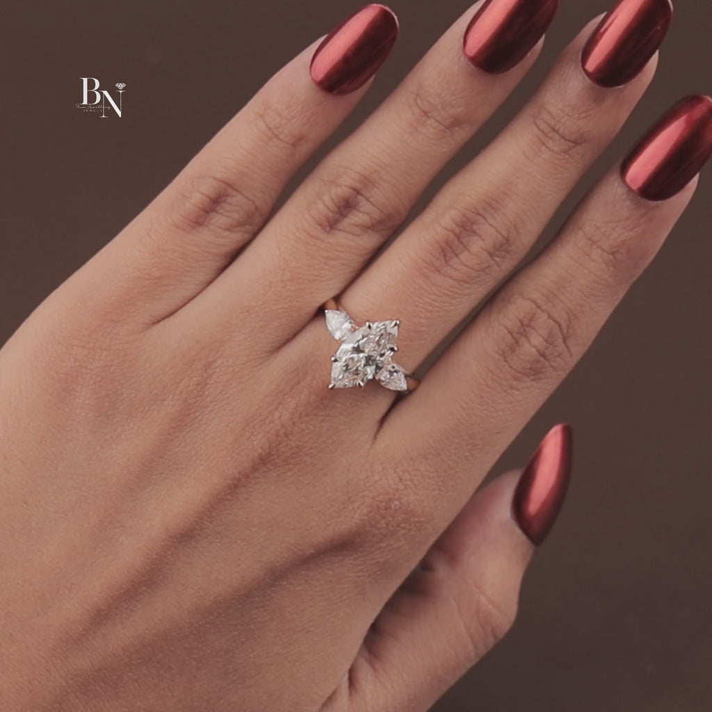 2ct Marquise Lab Grown Diamond Engagement Ring | Hidden Halo Split Shank Pave Band | 14K Yellow Gold Bridal Ring | IGI Certified