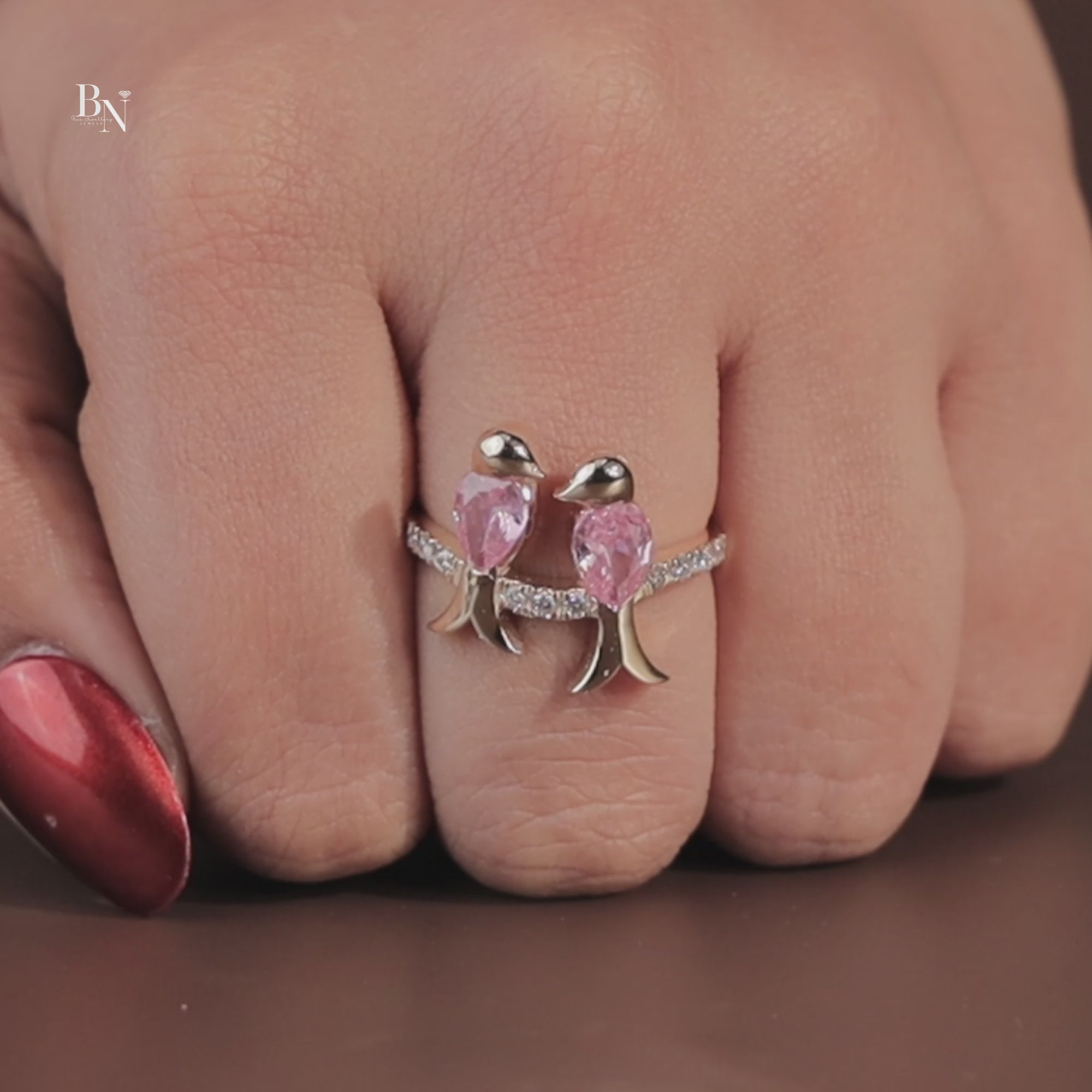 Pink Diamond Bird Ring | Pear Cut Pink Lab Diamond Toi et Moi Bird Jewelry | 14K Gold Nature Inspired Ring | Romantic Anniversary Gift