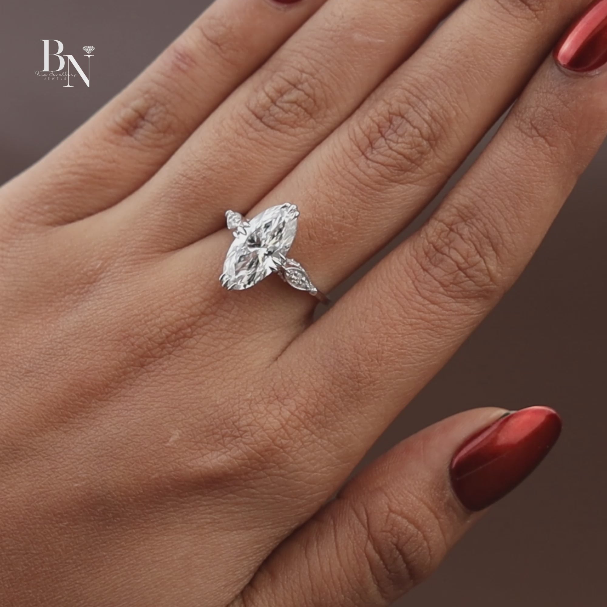 3ct Moval Cut Lab Grown Diamond Engagement Ring | 14K White Gold Vintage Solitaire | Milgrain Navette Band| Art Deco Promise