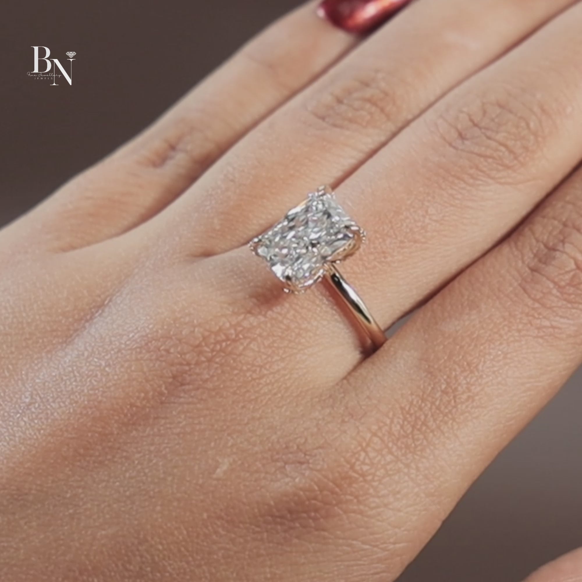 3.5ct Radiant Cut Lab Grown Diamond Engagement Ring | Hidden Halo Pave Bridge | 14K Yellow Gold Bridal Ring | Type IIa IGI Certified Diamond
