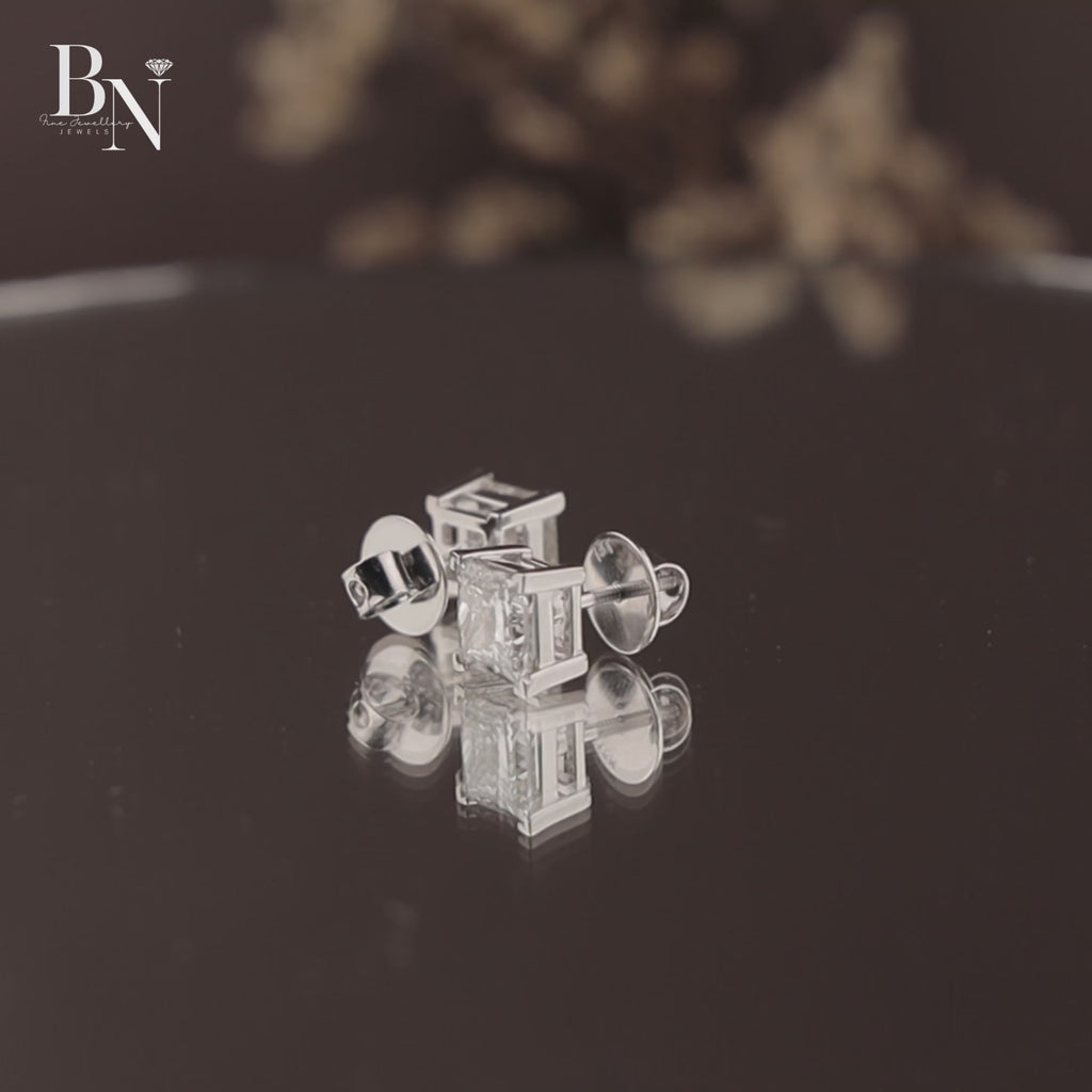 4ct Princess Cut Lab Grown Diamond Stud Earrings | IGI Certified 2ct Each | 14K White Gold 4 Prong Basket | Type IIa Solitaire Studs | Gift