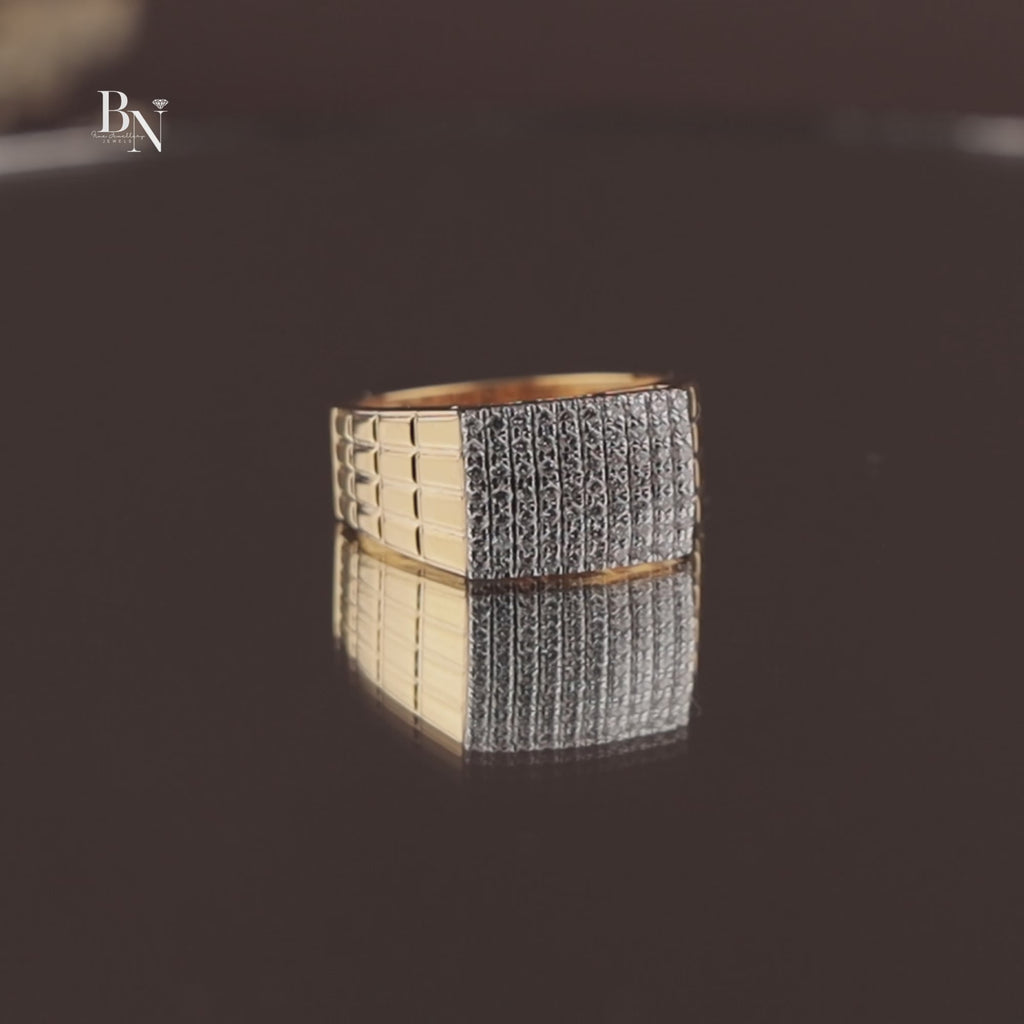 1.00ctw Men's Lab Grown Diamond Signet Ring | 14K Yellow Gold Grid Band | Pave Brick Statement Ring | IGI Certified | Bold Masculine Jewelry