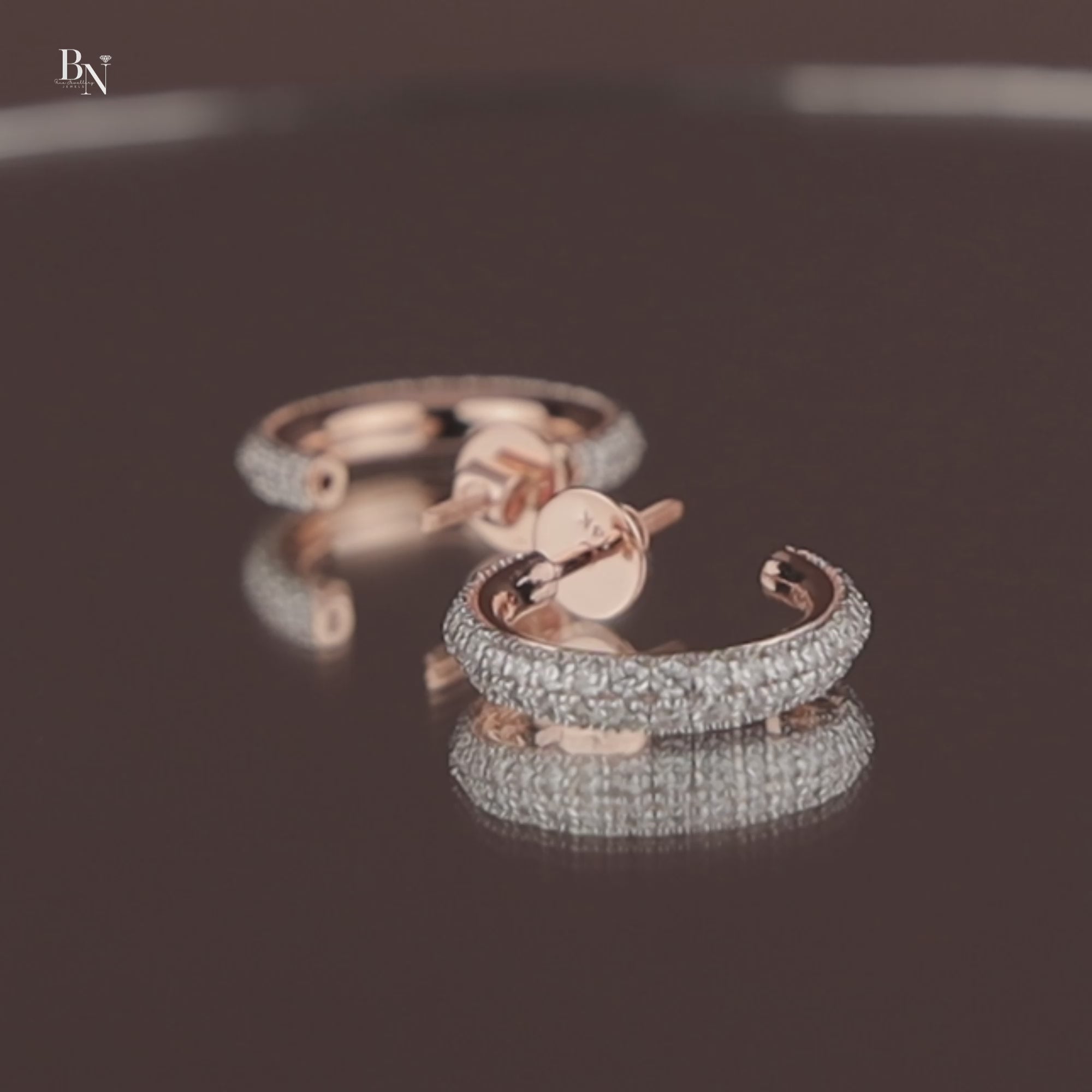 Diamond Hoop Earrings | 14K Rose Gold Pave C-Hoops | Secure Screw Back Diamond Studs | Micro Pave Bridal Jewelry | Anniversary Gift