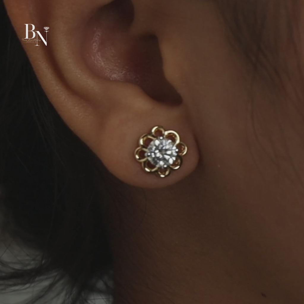 2ctw Round Lab Diamond Stud Earrings | Floral Gold Flower Studs | Ethical Diamond Fine Jewelry | Anniversary Gift for Her | Luxury Earrings