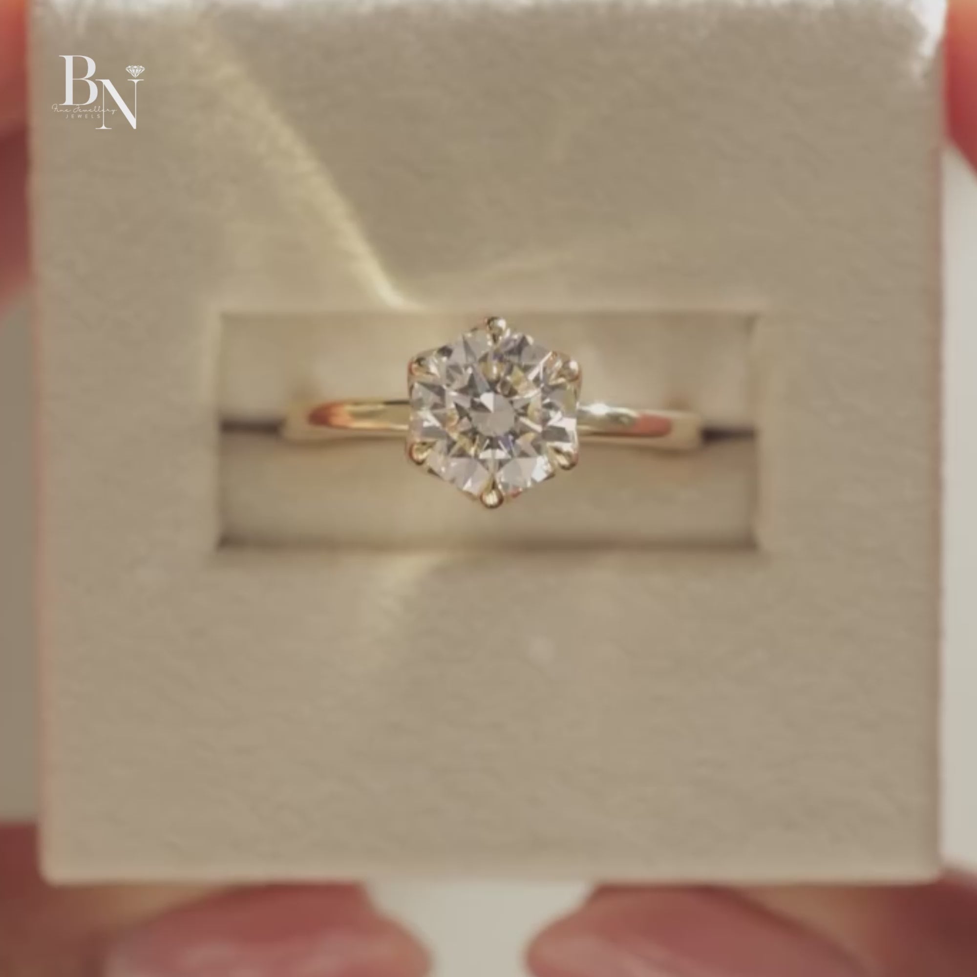 2ct Round Lab Grown Diamond Engagement Ring | 14K Yellow Gold Petal Hidden Halo | IGI Certified Lotus Setting | Six Prong Solitaire |