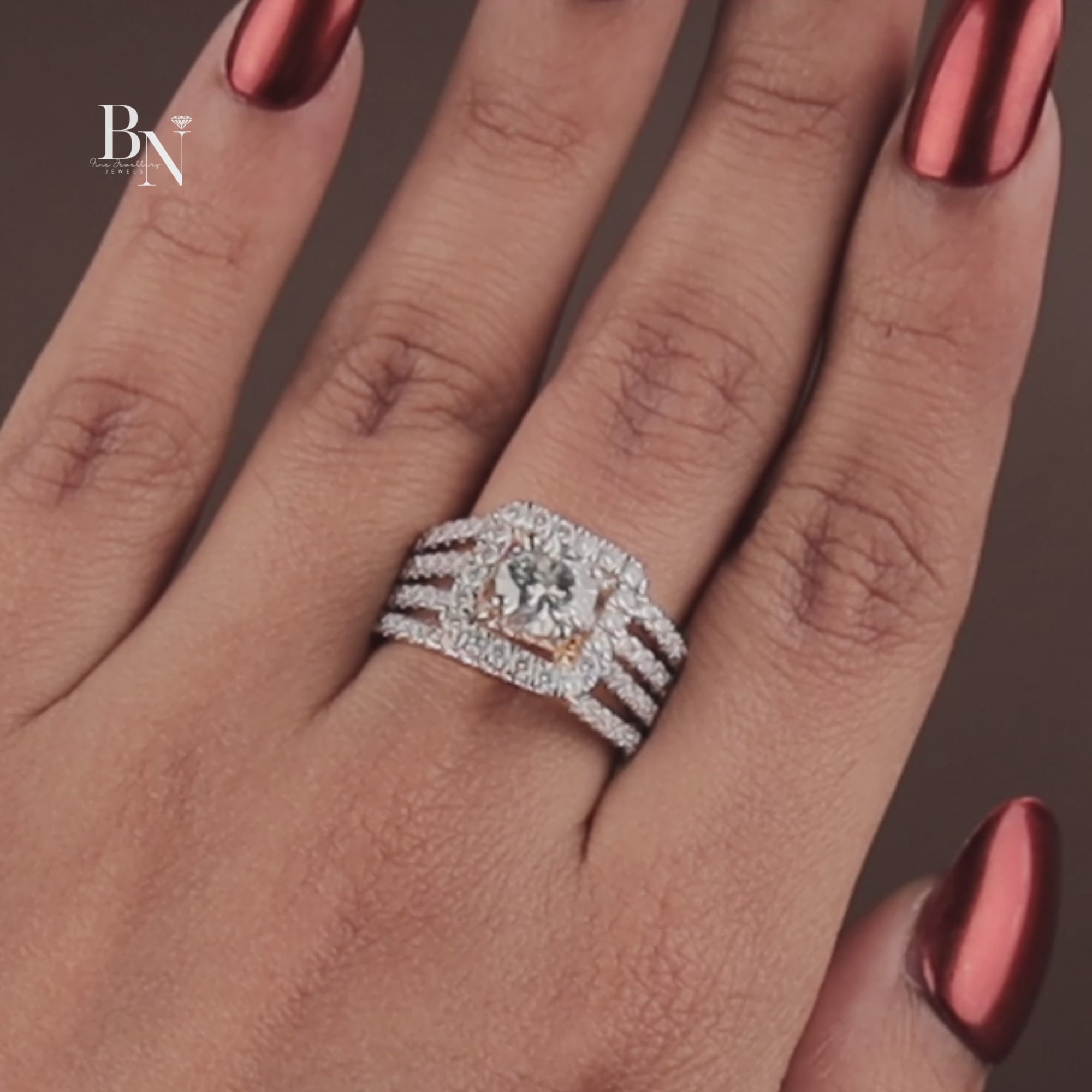 1ct Round Lab Grown Diamond Engagement Ring | 14K Yellow Gold Square Halo | Triple Pave Band | IGI Certified Round Brilliant Promise Ring