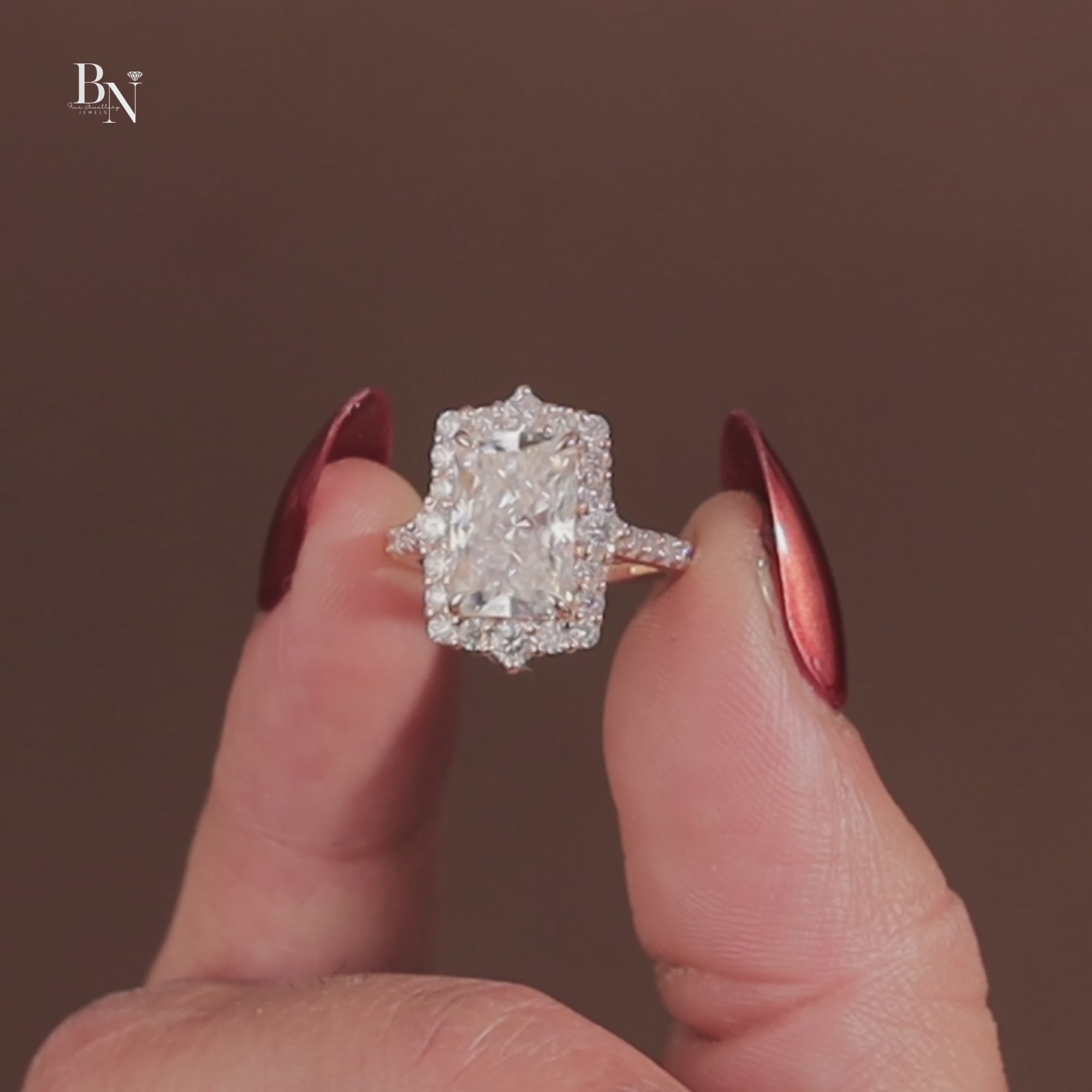 3.5ct Radiant Cut Lab Grown Diamond Engagement Ring | Hidden Halo Rose Gold Bridal Ring | 14K Rose Gold Pave Band | Type IIa Promise Ring