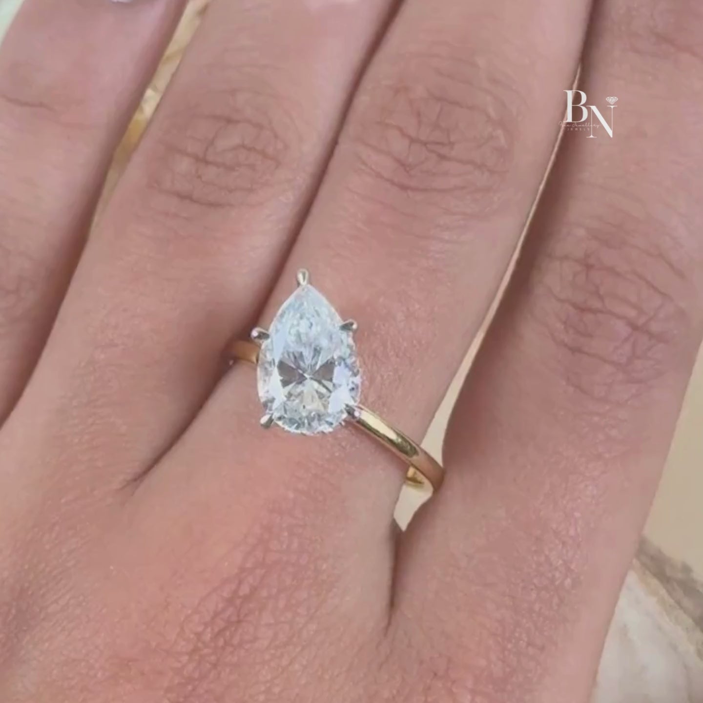3ct Pear Cut Lab Grown Diamond Engagement Ring | Hidden Halo | Two Tone Pave Bridge Solitaire | IGI Certified | Bridal Settaire | IGI Certified | Bridal Set