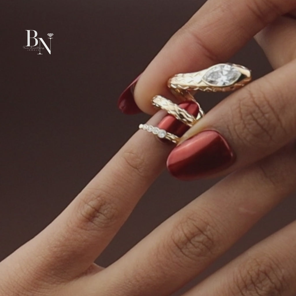 1ct Marquise Lab Diamond Snake Ring , 14K Yellow Gold Serpent Wrap Ring , Symbolic Animal Engagement Ring
